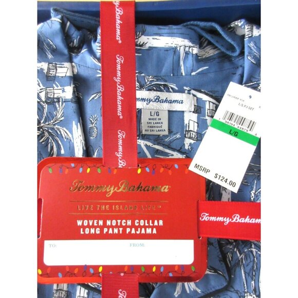 Tommy Bahama Men's Woven Notch Collar Long Pant PJ set Tropical Island Life NIB - Picture 5 of 6
